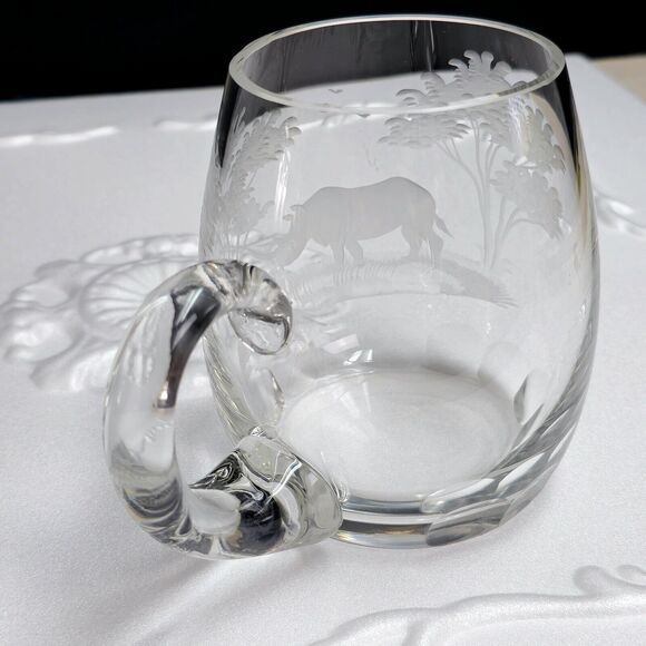 Rowland Ward Queen Lace Rhino Rhinoceros Wildlife Engraved Glass Mug Germany - Picture 7 of 14